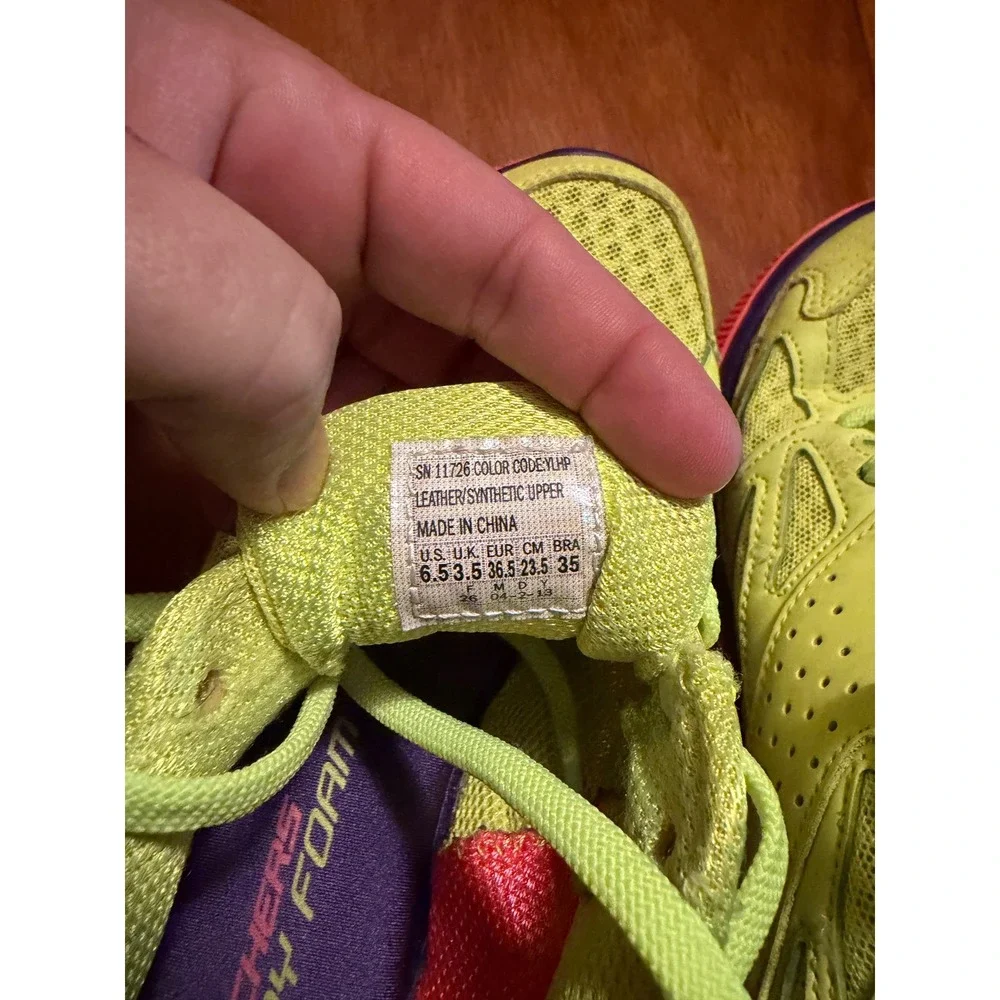 Skechers Flex Sole Memory Foam Neon Yellow Purple Pink Sneakers 11726 Women 6.5